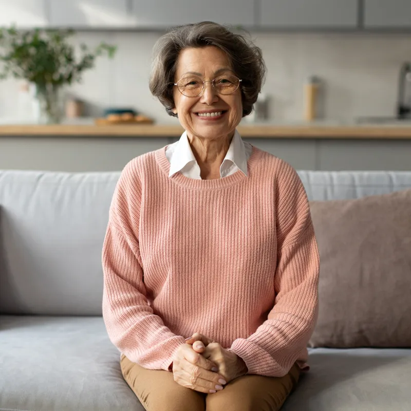 Patient relaxed and smiling at home